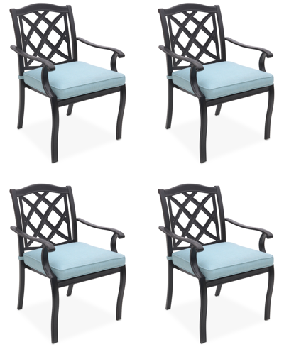 Agio Wythburn Mix And Match Lattice Outdoor Dining Chairs, Set Of 4 In Spa Light Blue,pewter Finish