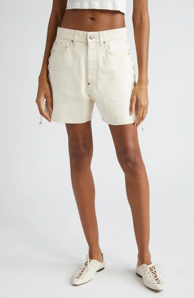 Stella Mccartney Off-white Lace-up Denim Shorts In 9601 - Ecru