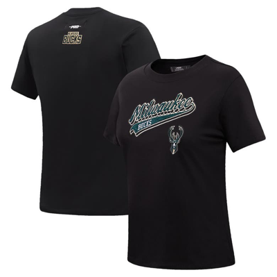 Pro Standard Black Milwaukee Bucks Script Boyfriend T-shirt