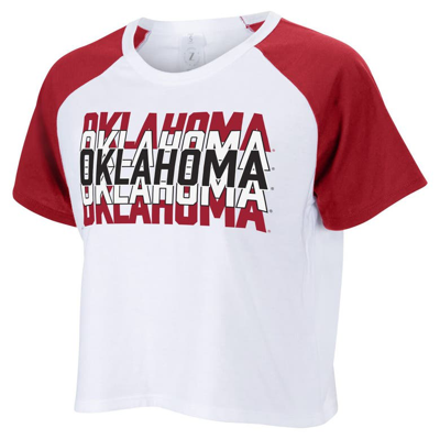 Zoozatz White Oklahoma Sooners Colorblock Repeat Raglan Cropped T-shirt