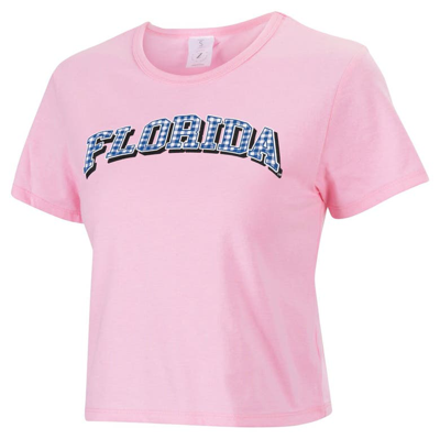 Zoozatz Pink Florida Gators Gingham Logo Cropped T-shirt