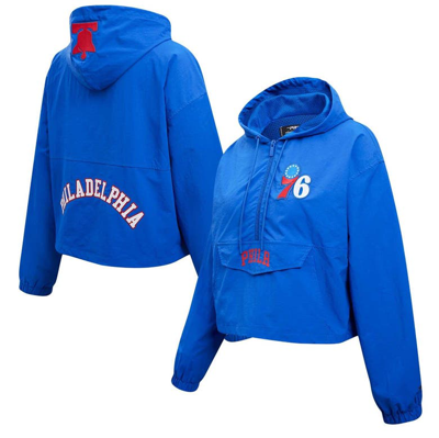 Pro Standard Royal Philadelphia 76ers Classic Wind Woven Cropped Half-zip Jacket