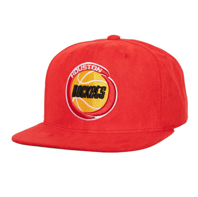 Mitchell & Ness Red Houston Rockets Sweet Suede Snapback Hat In Yellow