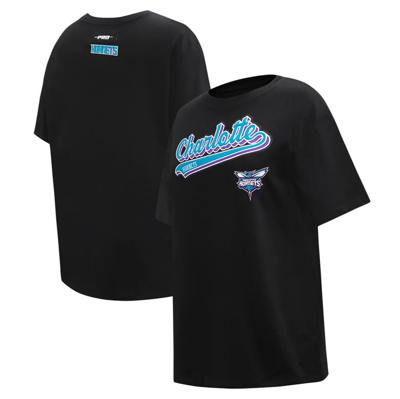 Pro Standard Black Charlotte Hornets Script Boyfriend T-shirt