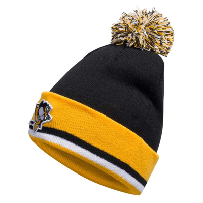 Adidas Originals Adidas Black Pittsburgh Penguins Team Stripe Cuffed Knit Hat With Pom