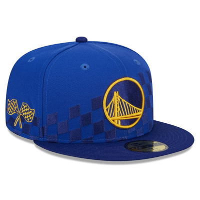New Era Royal Golden State Warriors  Rally Drive Checkerboard 59fifty Crown Fitted Hat