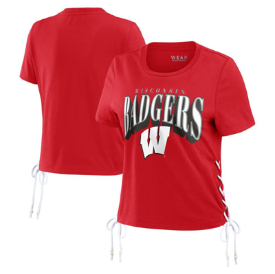 Wear By Erin Andrews Red Wisconsin Badgers Side Lace-up Modest Crop T-shirt