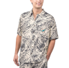 MARGARITAVILLE MARGARITAVILLE TAN MIAMI DOLPHINS SAND WASHED MONSTERA PRINT PARTY BUTTON-UP SHIRT