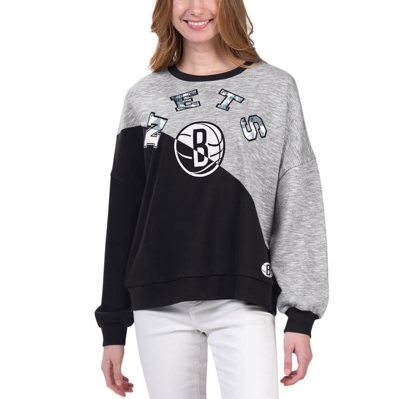 G-iii 4her By Carl Banks Black Brooklyn Nets Benches Split Pullover Sweatshirt