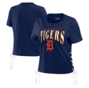 WEAR BY ERIN ANDREWS WEAR BY ERIN ANDREWS NAVY DETROIT TIGERS SIDE LACE-UP CROPPED T-SHIRT