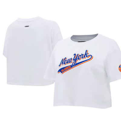 Pro Standard White New York Islanders Boxy Script Tail Cropped T-shirt