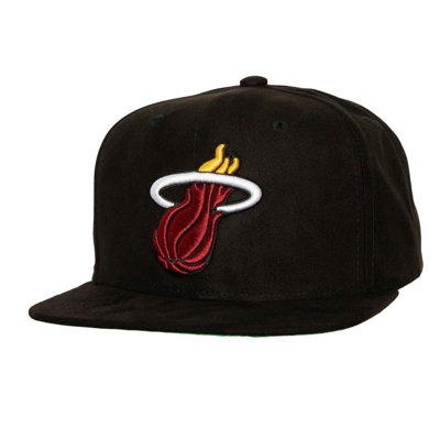 Mitchell & Ness Black Miami Heat Sweet Suede Snapback Hat