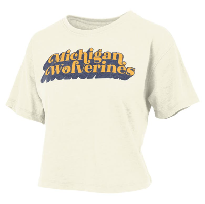 Pressbox White Michigan Wolverines Vintage Easy Team Name Waist-length T-shirt