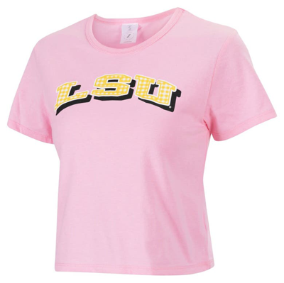 Zoozatz Pink Lsu Tigers Gingham Logo Cropped T-shirt