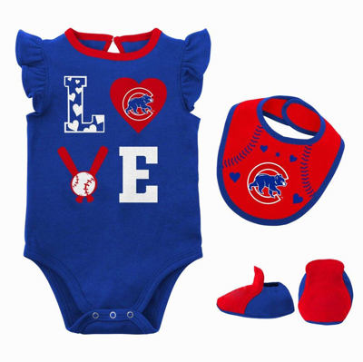 Outerstuff Babies' Newborn & Infant Royal/red Chicago Cubs Three-piece Love Of Baseball Bib Bodysuit & Booties Set