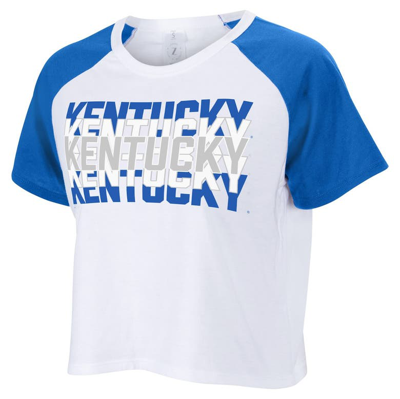 Zoozatz White Kentucky Wildcats Colorblock Repeat Raglan Cropped T-shirt
