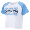 ZOOZATZ ZOOZATZ WHITE NORTH CAROLINA TAR HEELS COLORBLOCK REPEAT RAGLAN CROPPED T-SHIRT