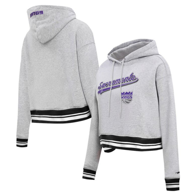 Pro Standard Heather Gray Sacramento Kings Script Tail Cropped Pullover Hoodie