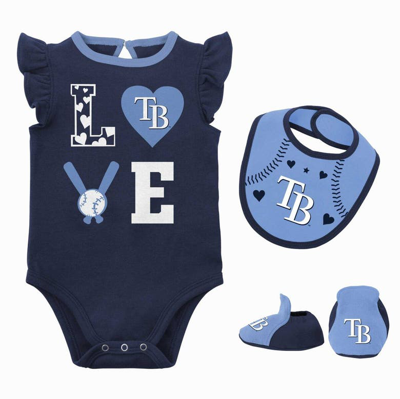 Outerstuff Babies' Newborn & Infant Navy/light Blue Tampa Bay Rays Three-piece Love Of Baseball Bib Bodysuit & Booties In Navy,light Blue