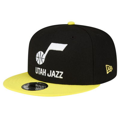 New Era Men's  Black, Yellow Utah Jazz Official Team Color 2tone 9fifty Snapback Hat In Black,yellow
