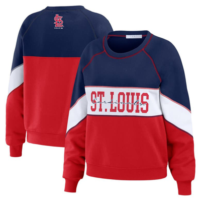 Wear By Erin Andrews Navy/red St. Louis Cardinals Color Block Crew Neck Pullover Sweatshirt
