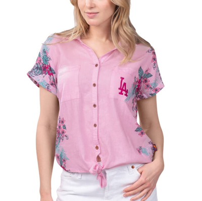 Margaritaville Pink Los Angeles Dodgers Stadium Tie-front Button-up Shirt