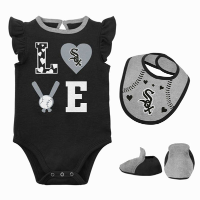 Outerstuff Babies' Newborn & Infant Black/heather Grey Chicago White Sox Three-piece Love Of Baseball Bib Bodysuit & Bo