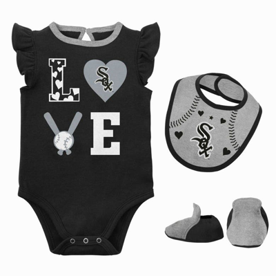 Outerstuff Babies'  Newborn & Infant Black/heather Gray Chicago White Sox Three-piece Love Of Baseball Bib Bo