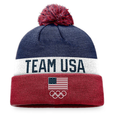 Fanatics Branded Red/navy Team Usa Cuffed Knit Hat With Pom