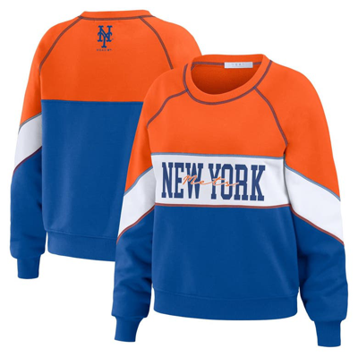 Wear By Erin Andrews Red/royal New York Mets Color Block Crew Neck Pullover Sweatshirt In Red,royal