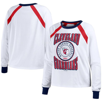 Wear By Erin Andrews White Cleveland Guardians Raglan Long Sleeve T-shirt