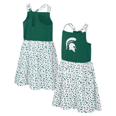 Colosseum Kids' Girls Youth  Green/white Michigan State Spartans Robin Floral Dress In Green,white