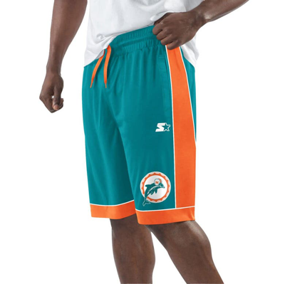 Starter Men's  Aqua, Orange Distressed Miami Dolphins Vintage-like Fan Favorite Shorts In Aqua,orange