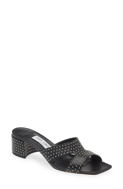 Jimmy Choo Ellison Studded Slide Sandal In Black/ Silver