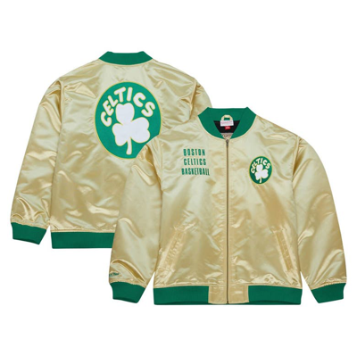 Mitchell & Ness Men's  Gold Distressed Boston Celtics Team Og 2.0 Vintage-like Logo Satin Full-zip Ja