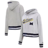 Pro Standard Heather Gray Michigan Wolverines Script Tail Fleece Cropped Pullover Hoodie In Heather Gray