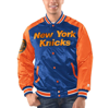 Starter Men's Blue/orange New York Knicks Renegade Satin Full-snap Varsity Jacket In Blue