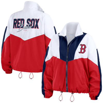 Wear By Erin Andrews Women's  White, Red Boston Red Sox Color Block Full-zip Windbreaker Jacket In White,red
