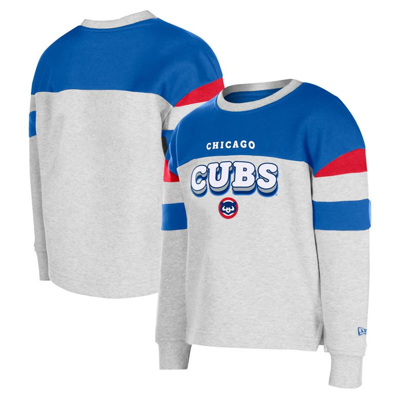 New Era Kids' Girls Youth  Gray Chicago Cubs Colorblock Pullover Sweatshirt