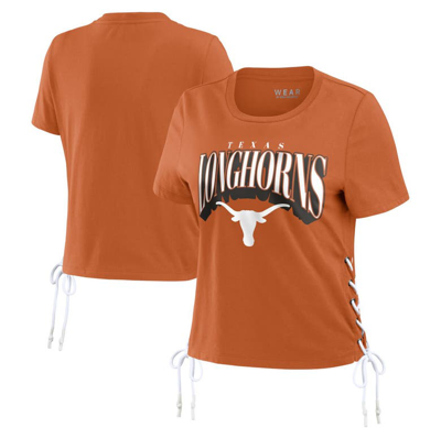 Wear By Erin Andrews Texas Orange Texas Longhorns Side Lace-up Modest Crop T-shirt In Burnt Orange