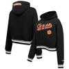 PRO STANDARD PRO STANDARD BLACK CLEMSON TIGERS SCRIPT TAIL FLEECE CROPPED PULLOVER HOODIE