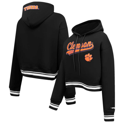 Pro Standard Black Clemson Tigers Script Tail Fleece Cropped Pullover Hoodie