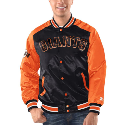 Starter Men's  Black, Orange San Francisco Giants Varsity Satin Full-snap Jacket In Black,orange