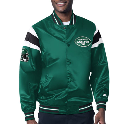 Starter Green New York Jets Satin Full-snap Varsity Jacket In Green,gray