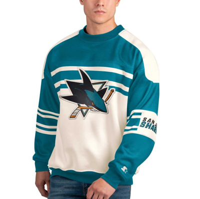 Starter White San Jose Sharks Defense Fleece Crewneck Pullover Sweatshirt