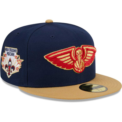 New Era Men's  Navy, Gold New Orleans Pelicans Gameday Gold Pop Stars 59fifty Fitted Hat In Navy,gold
