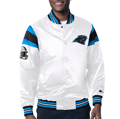 Starter White Carolina Panthers Satin Full-snap Varsity Jacket