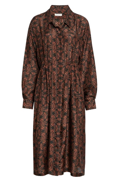 Dries Van Noten Darlos Long Sleeve Silk Midi Shirtdress In Black 900