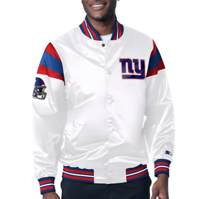 Starter White New York Giants Satin Full-snap Varsity Jacket