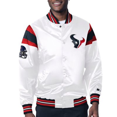 Starter White Houston Texans Satin Full-snap Varsity Jacket